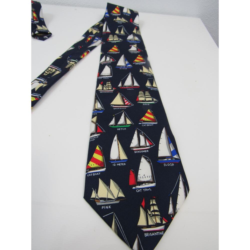 Alynn Neckwear Name that Boat Navy Blue Tie Necktie 100% SIlk Nautical Sea